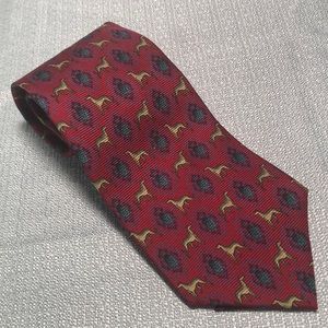 Christian Dior Monsieur Silk Neck Tie Dog Motif Greyhound Whippet Red
